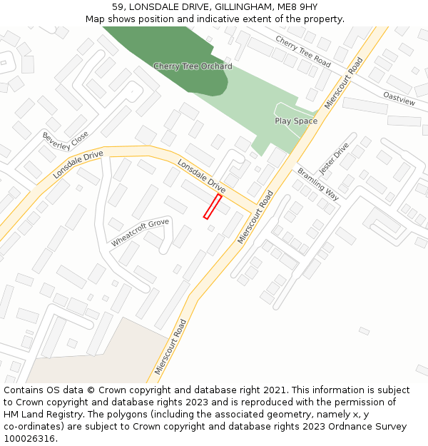 59, LONSDALE DRIVE, GILLINGHAM, ME8 9HY: Location map and indicative extent of plot