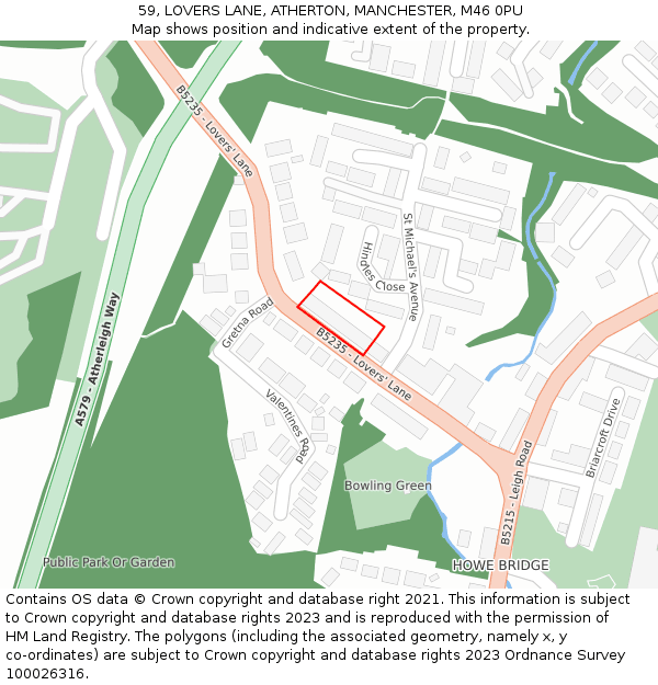 59, LOVERS LANE, ATHERTON, MANCHESTER, M46 0PU: Location map and indicative extent of plot