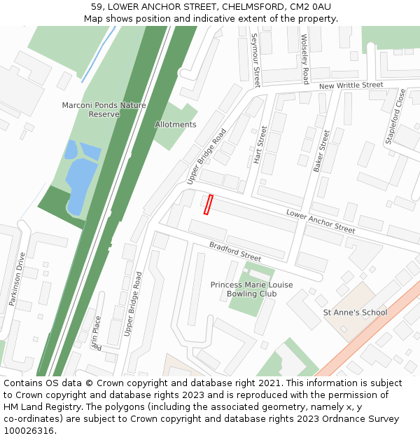 59, LOWER ANCHOR STREET, CHELMSFORD, CM2 0AU: Location map and indicative extent of plot