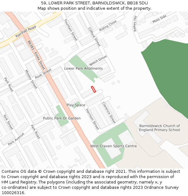 59, LOWER PARK STREET, BARNOLDSWICK, BB18 5DU: Location map and indicative extent of plot