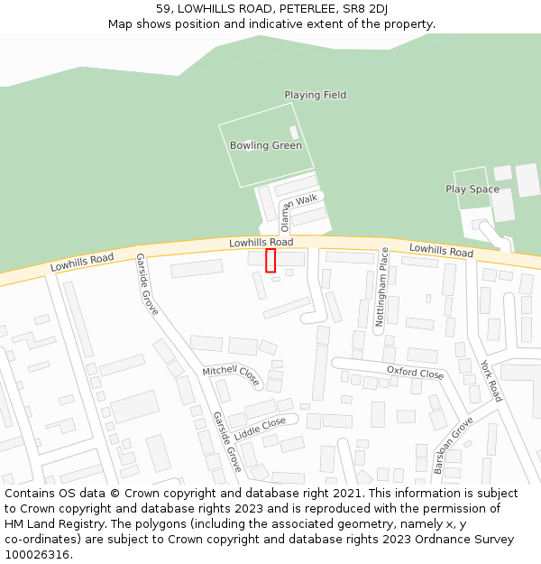 59, LOWHILLS ROAD, PETERLEE, SR8 2DJ: Location map and indicative extent of plot