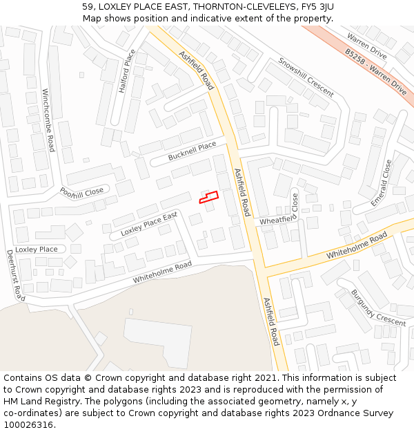 59, LOXLEY PLACE EAST, THORNTON-CLEVELEYS, FY5 3JU: Location map and indicative extent of plot