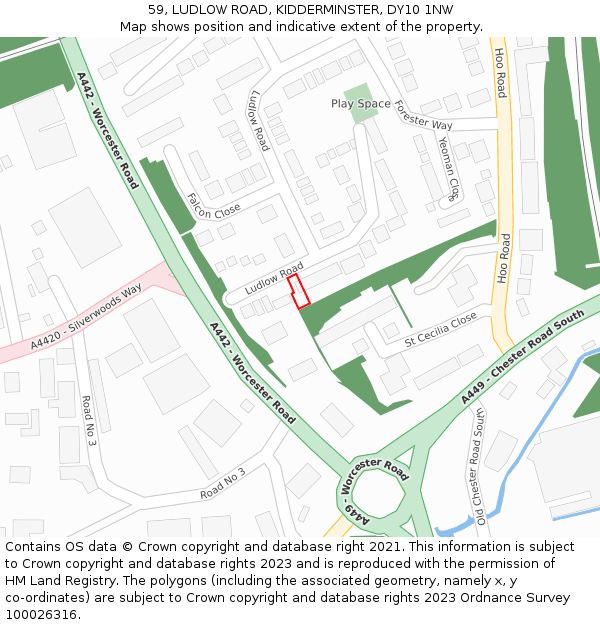 59, LUDLOW ROAD, KIDDERMINSTER, DY10 1NW: Location map and indicative extent of plot