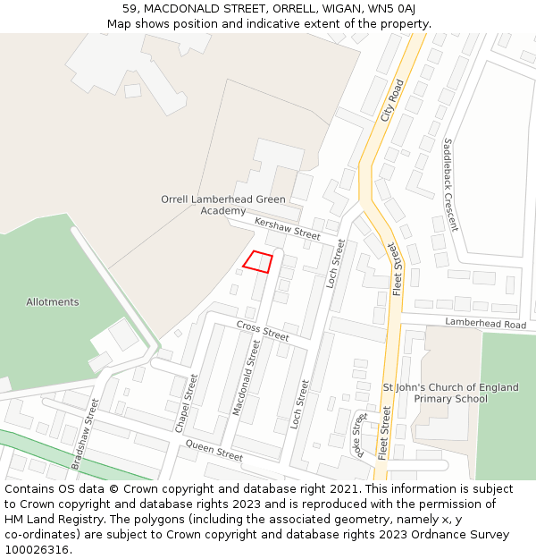 59, MACDONALD STREET, ORRELL, WIGAN, WN5 0AJ: Location map and indicative extent of plot
