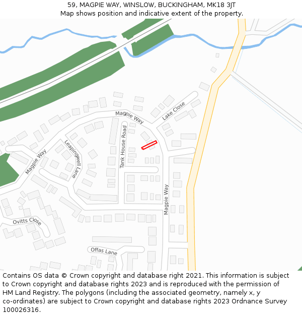 59, MAGPIE WAY, WINSLOW, BUCKINGHAM, MK18 3JT: Location map and indicative extent of plot