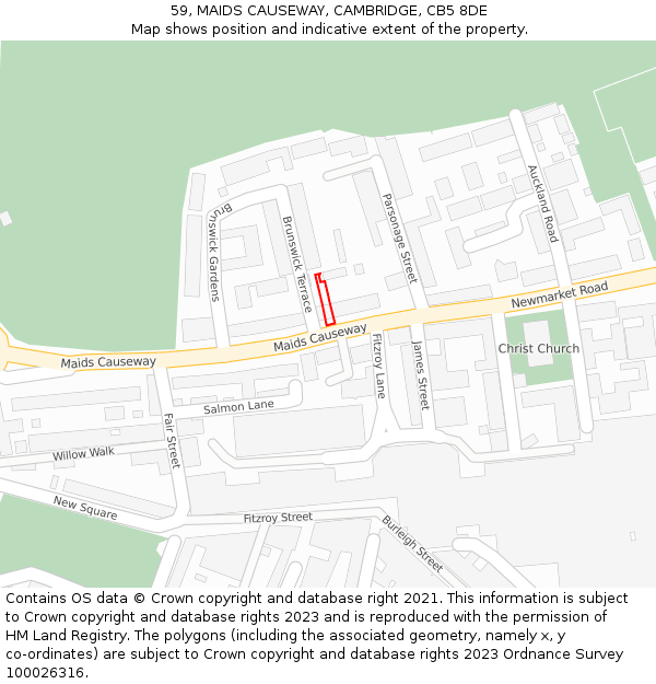 59, MAIDS CAUSEWAY, CAMBRIDGE, CB5 8DE: Location map and indicative extent of plot