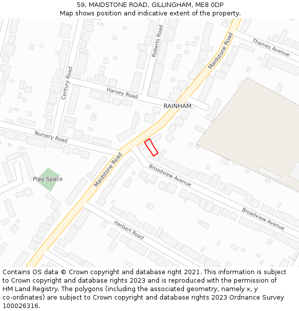 59, MAIDSTONE ROAD, GILLINGHAM, ME8 0DP: Location map and indicative extent of plot