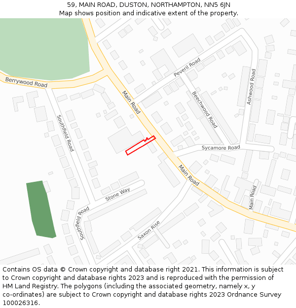 59, MAIN ROAD, DUSTON, NORTHAMPTON, NN5 6JN: Location map and indicative extent of plot