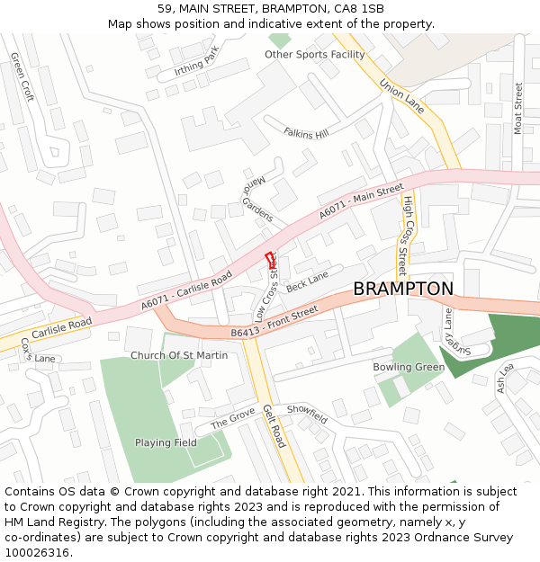 59, MAIN STREET, BRAMPTON, CA8 1SB: Location map and indicative extent of plot