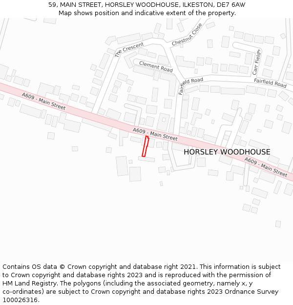 59, MAIN STREET, HORSLEY WOODHOUSE, ILKESTON, DE7 6AW: Location map and indicative extent of plot