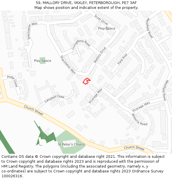 59, MALLORY DRIVE, YAXLEY, PETERBOROUGH, PE7 3AF: Location map and indicative extent of plot