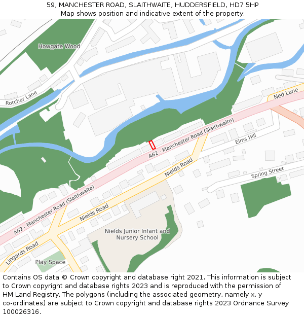 59, MANCHESTER ROAD, SLAITHWAITE, HUDDERSFIELD, HD7 5HP: Location map and indicative extent of plot