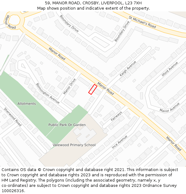 59, MANOR ROAD, CROSBY, LIVERPOOL, L23 7XH: Location map and indicative extent of plot