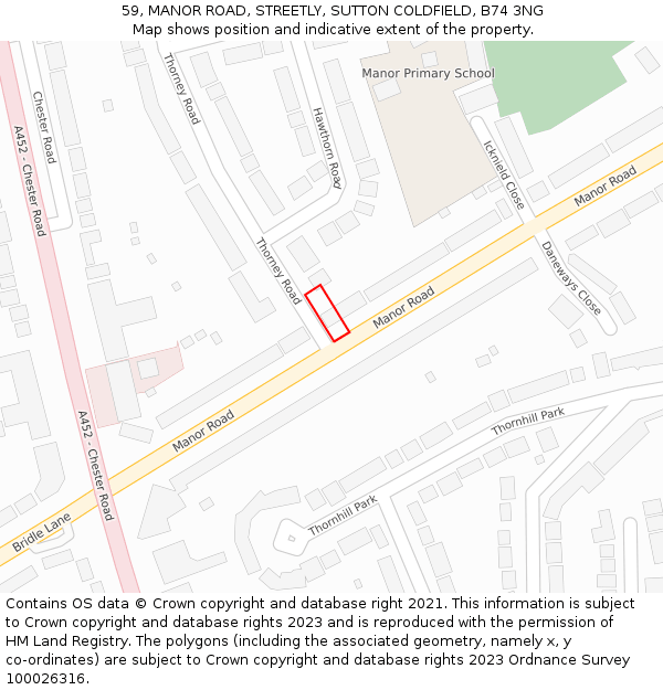 59, MANOR ROAD, STREETLY, SUTTON COLDFIELD, B74 3NG: Location map and indicative extent of plot