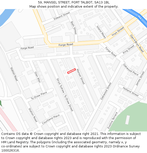 59, MANSEL STREET, PORT TALBOT, SA13 1BL: Location map and indicative extent of plot