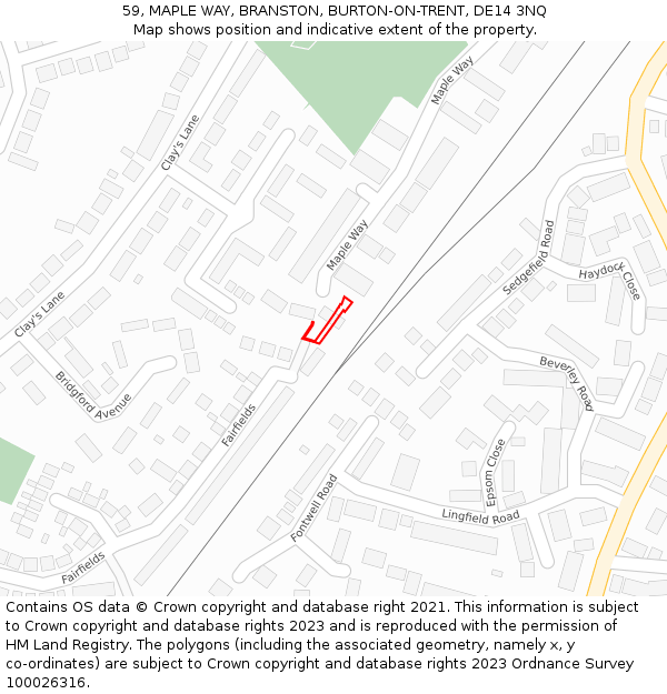 59, MAPLE WAY, BRANSTON, BURTON-ON-TRENT, DE14 3NQ: Location map and indicative extent of plot
