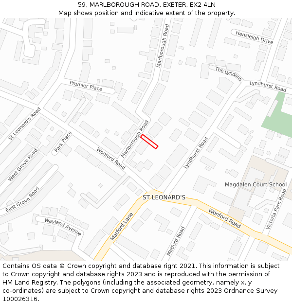 59, MARLBOROUGH ROAD, EXETER, EX2 4LN: Location map and indicative extent of plot
