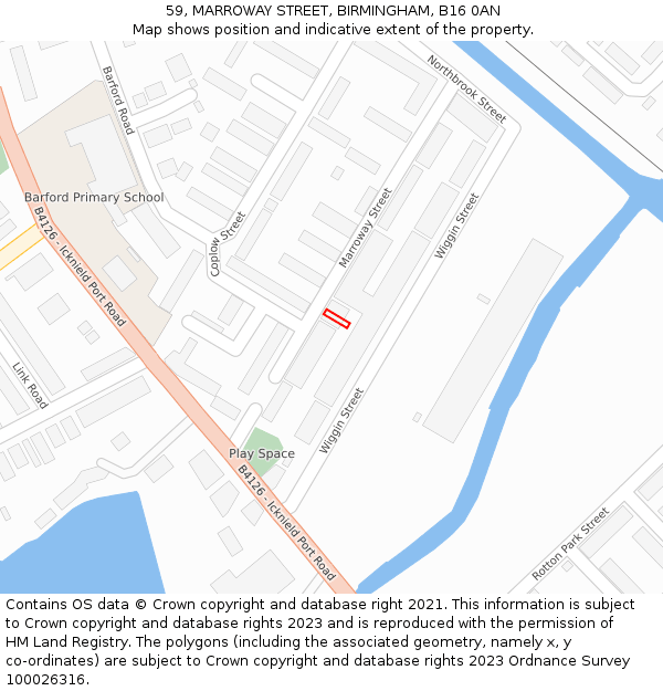 59, MARROWAY STREET, BIRMINGHAM, B16 0AN: Location map and indicative extent of plot