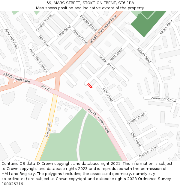 59, MARS STREET, STOKE-ON-TRENT, ST6 1PA: Location map and indicative extent of plot