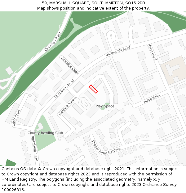 59, MARSHALL SQUARE, SOUTHAMPTON, SO15 2PB: Location map and indicative extent of plot