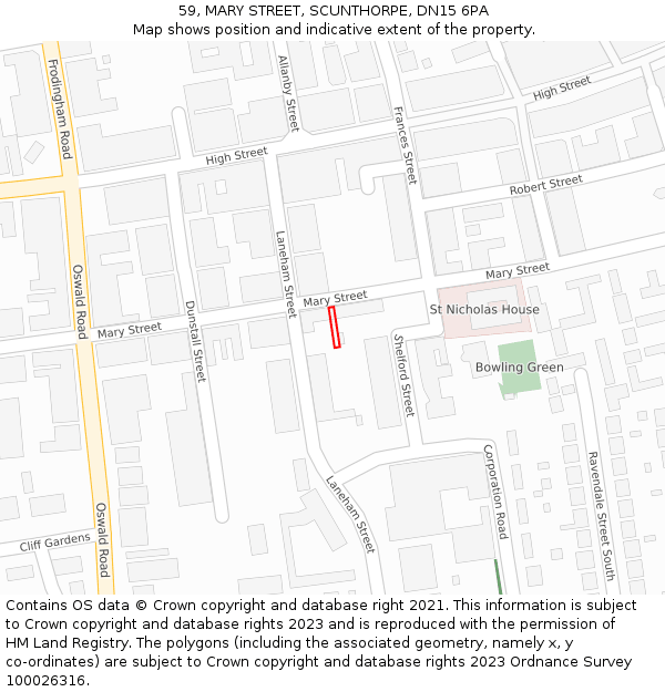 59, MARY STREET, SCUNTHORPE, DN15 6PA: Location map and indicative extent of plot