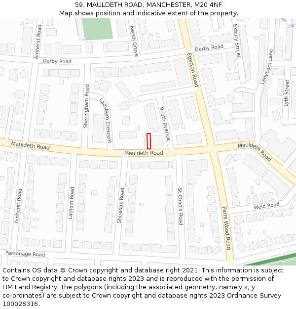 59, MAULDETH ROAD, MANCHESTER, M20 4NF: Location map and indicative extent of plot