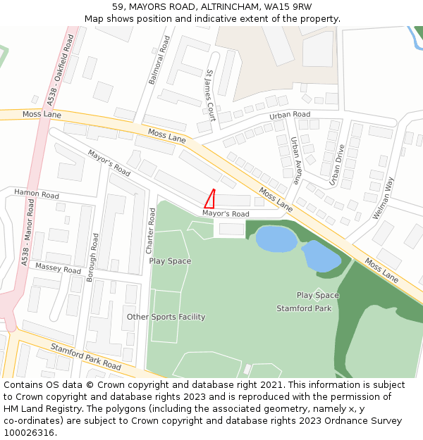 59, MAYORS ROAD, ALTRINCHAM, WA15 9RW: Location map and indicative extent of plot