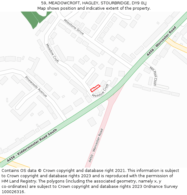 59, MEADOWCROFT, HAGLEY, STOURBRIDGE, DY9 0LJ: Location map and indicative extent of plot