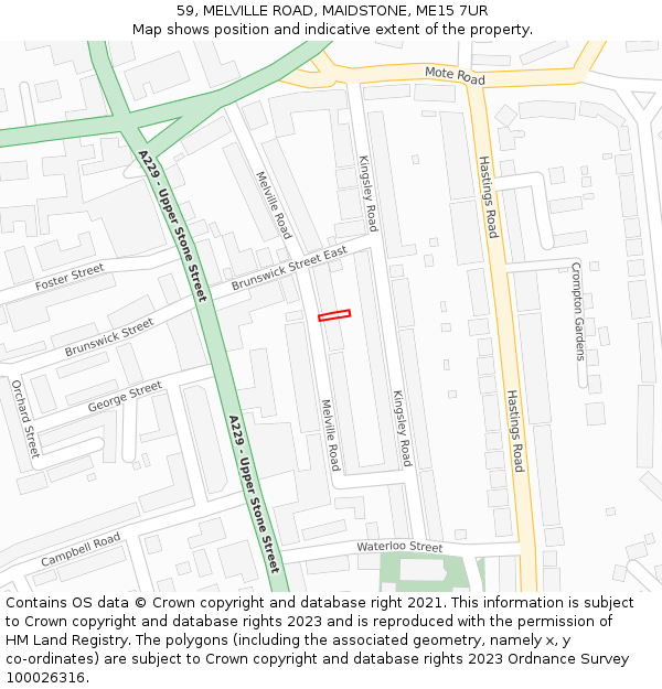 59, MELVILLE ROAD, MAIDSTONE, ME15 7UR: Location map and indicative extent of plot