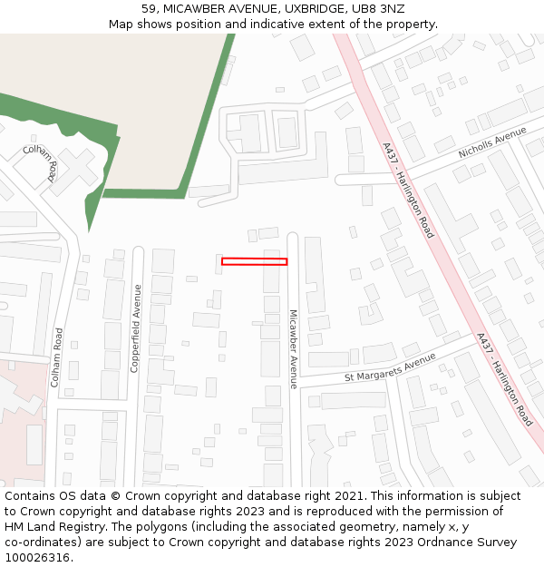 59, MICAWBER AVENUE, UXBRIDGE, UB8 3NZ: Location map and indicative extent of plot