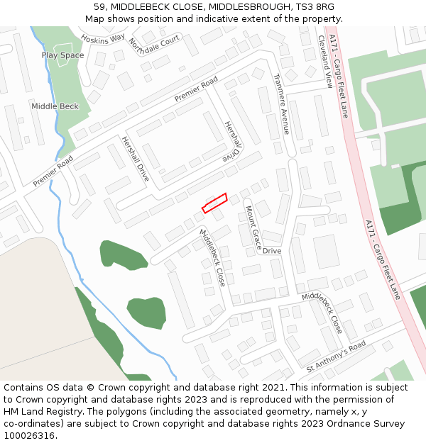 59, MIDDLEBECK CLOSE, MIDDLESBROUGH, TS3 8RG: Location map and indicative extent of plot