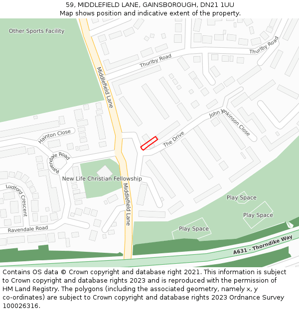 59, MIDDLEFIELD LANE, GAINSBOROUGH, DN21 1UU: Location map and indicative extent of plot