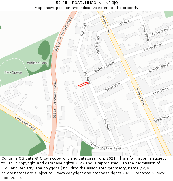 59, MILL ROAD, LINCOLN, LN1 3JQ: Location map and indicative extent of plot