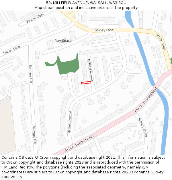 59, MILLFIELD AVENUE, WALSALL, WS3 3QU: Location map and indicative extent of plot