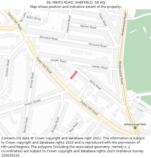 59, MINTO ROAD, SHEFFIELD, S6 4GJ: Location map and indicative extent of plot