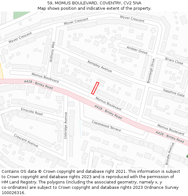 59, MOMUS BOULEVARD, COVENTRY, CV2 5NA: Location map and indicative extent of plot