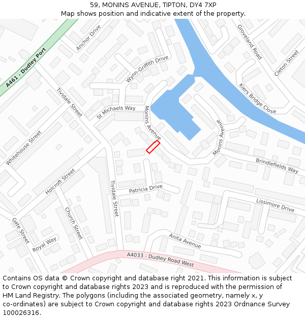 59, MONINS AVENUE, TIPTON, DY4 7XP: Location map and indicative extent of plot