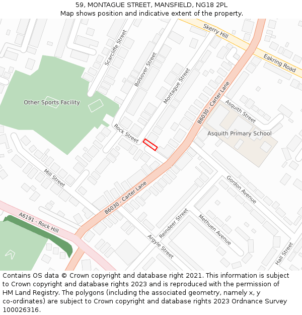 59, MONTAGUE STREET, MANSFIELD, NG18 2PL: Location map and indicative extent of plot