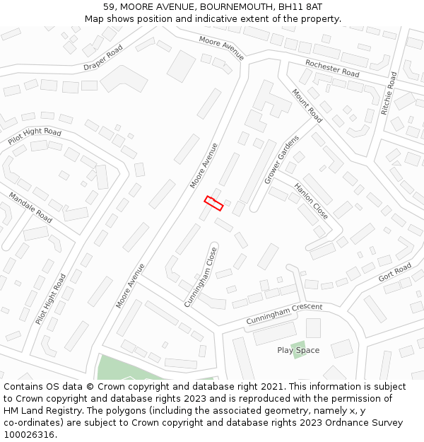 59, MOORE AVENUE, BOURNEMOUTH, BH11 8AT: Location map and indicative extent of plot