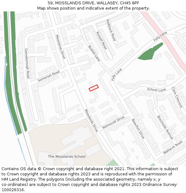 59, MOSSLANDS DRIVE, WALLASEY, CH45 8PF: Location map and indicative extent of plot