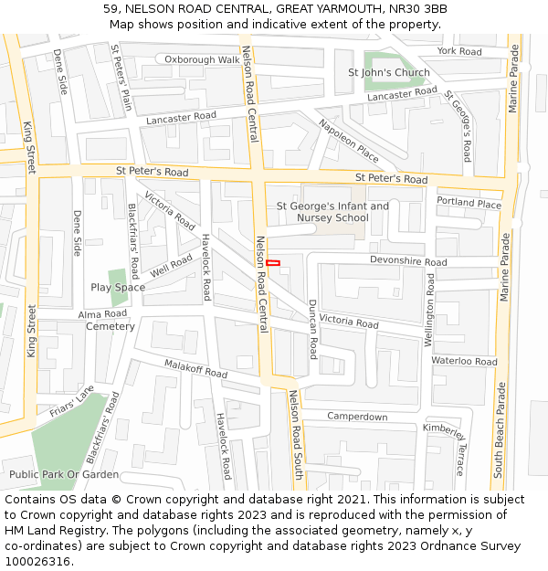 59, NELSON ROAD CENTRAL, GREAT YARMOUTH, NR30 3BB: Location map and indicative extent of plot