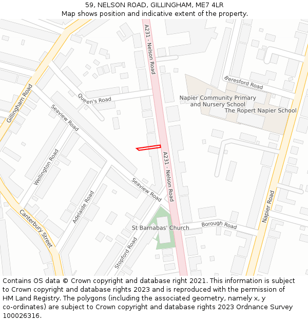 59, NELSON ROAD, GILLINGHAM, ME7 4LR: Location map and indicative extent of plot