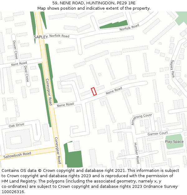 59, NENE ROAD, HUNTINGDON, PE29 1RE: Location map and indicative extent of plot