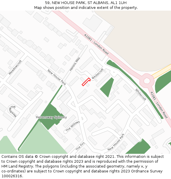59, NEW HOUSE PARK, ST ALBANS, AL1 1UH: Location map and indicative extent of plot
