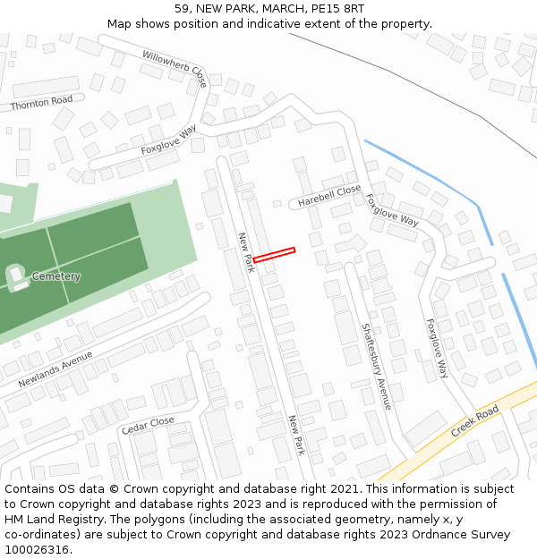 59, NEW PARK, MARCH, PE15 8RT: Location map and indicative extent of plot