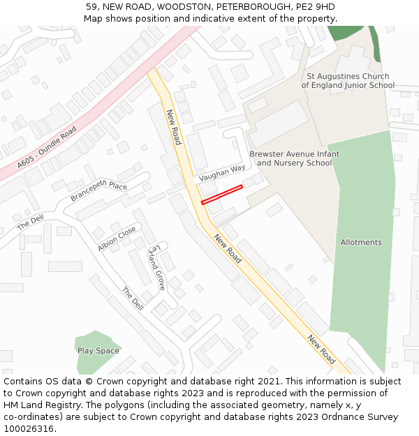 59, NEW ROAD, WOODSTON, PETERBOROUGH, PE2 9HD: Location map and indicative extent of plot