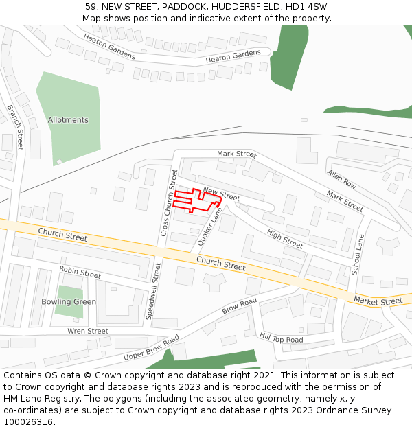 59, NEW STREET, PADDOCK, HUDDERSFIELD, HD1 4SW: Location map and indicative extent of plot