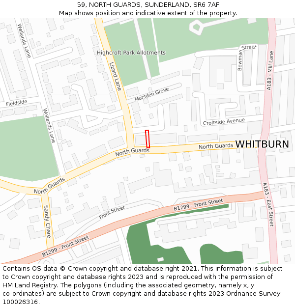 59, NORTH GUARDS, SUNDERLAND, SR6 7AF: Location map and indicative extent of plot