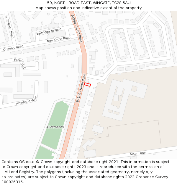 59, NORTH ROAD EAST, WINGATE, TS28 5AU: Location map and indicative extent of plot