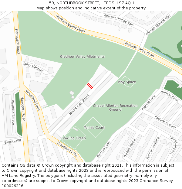 59, NORTHBROOK STREET, LEEDS, LS7 4QH: Location map and indicative extent of plot